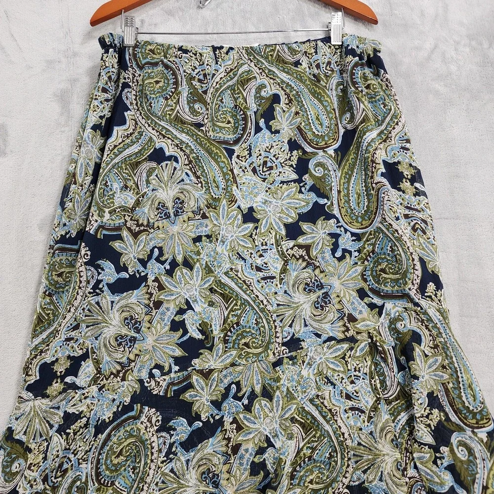 Vintage CJ Banks Skirt Womens X (14W) Blue Paisley Floral Ruffle Hem Chiffon